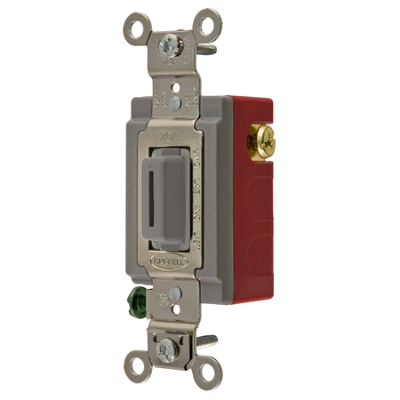 HUBBELL WIRING DEVICE-KELLEMS Industrial Grade, Locking Switches, General Purpose AC, Momentary Single Pole Double Throw Center Off, 20A 120/277V AC, Terminal Screws Gray Key Guide HBL1557LG